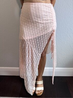 NWT Chrome Riot Asymmetrical Pink Lace Skirt Size L